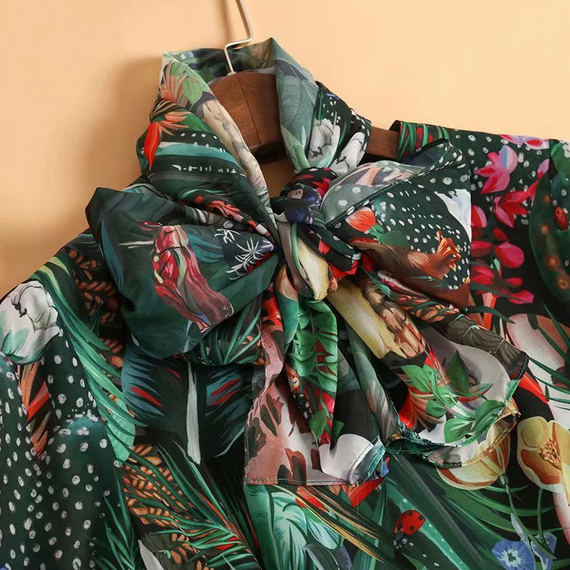 2023 New Fashion Designer Spring Autumn Women Long Sleeve Rainforest Floral-Print Maxi Dresses