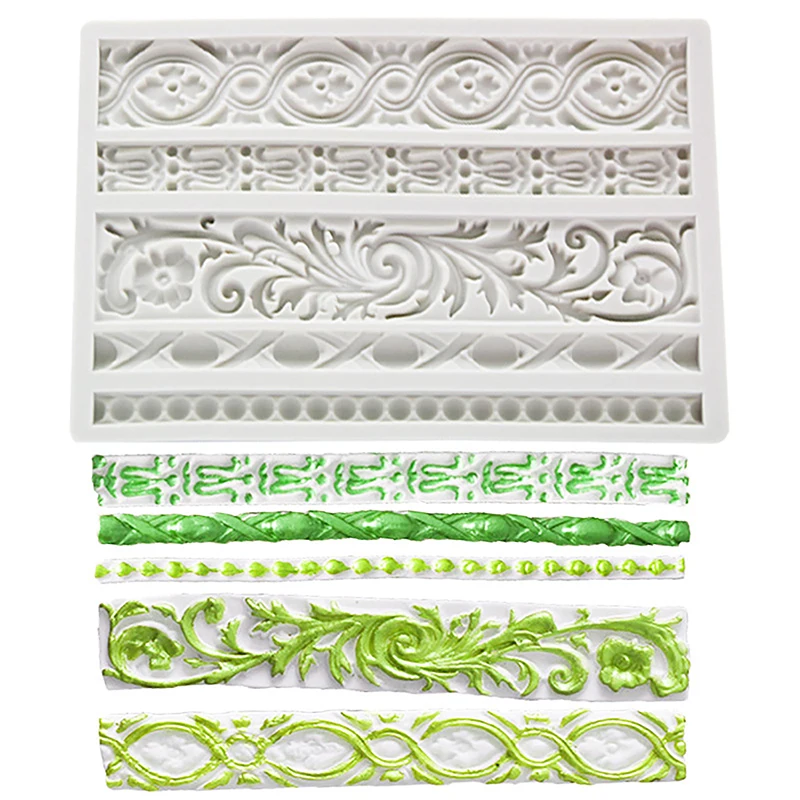 1Pc Baroque Fondant Molds Scroll Border Lace Silicone Molds Curlicues Gum Paste Candy Chocolate Molds For Cake Decorating