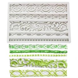1Pc Baroque Fondant Molds Scroll Border Lace Silicone Molds Curlicues Gum Paste Candy Chocolate Molds For Cake Decorating