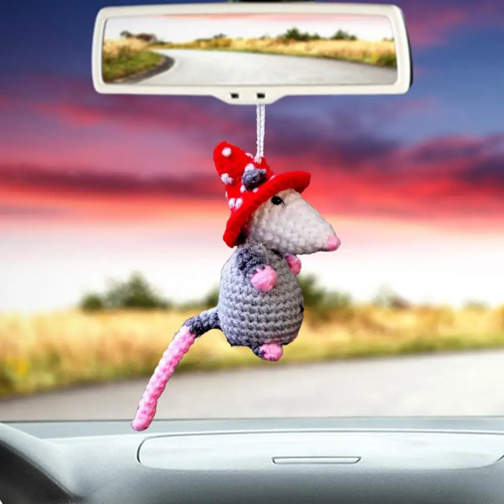 Crocheted Possum Decoration Handmade Crochet Possum Car Hanging Decoration Knitted Mouse Ornament for Auto Rearview for Car