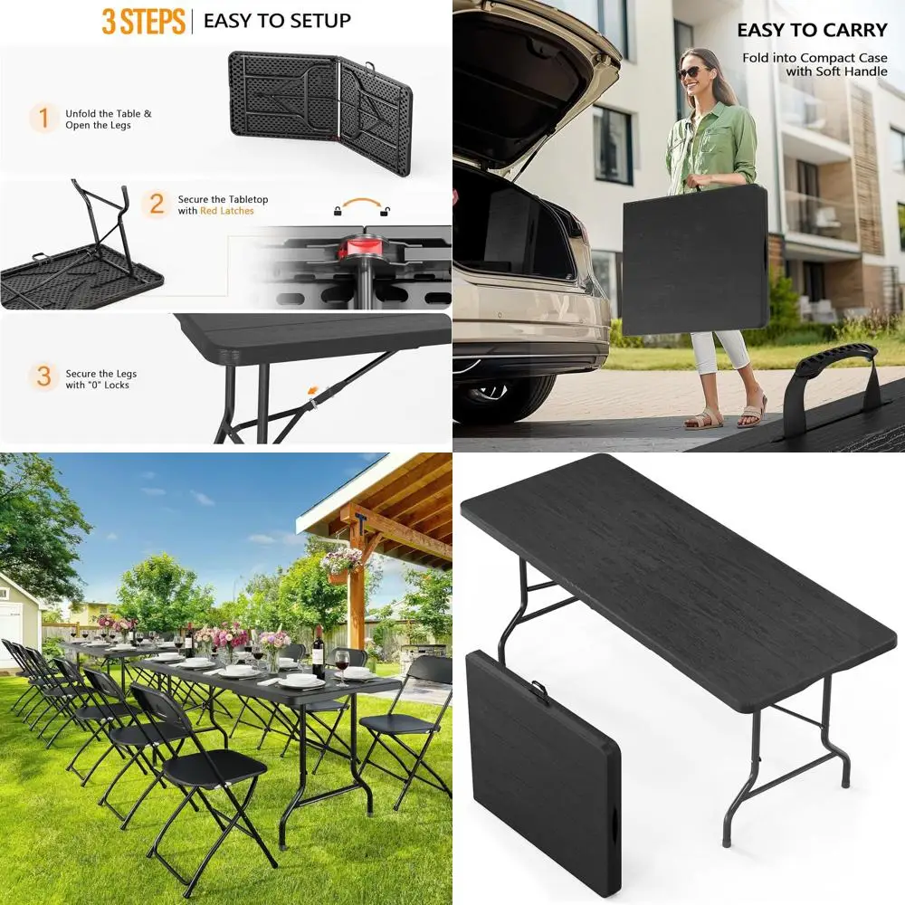 

Складной черный пластиковый стол для мероприятий на открытом воздухе и в помещении, вечеринок, кемпинга, свадеб и обедов