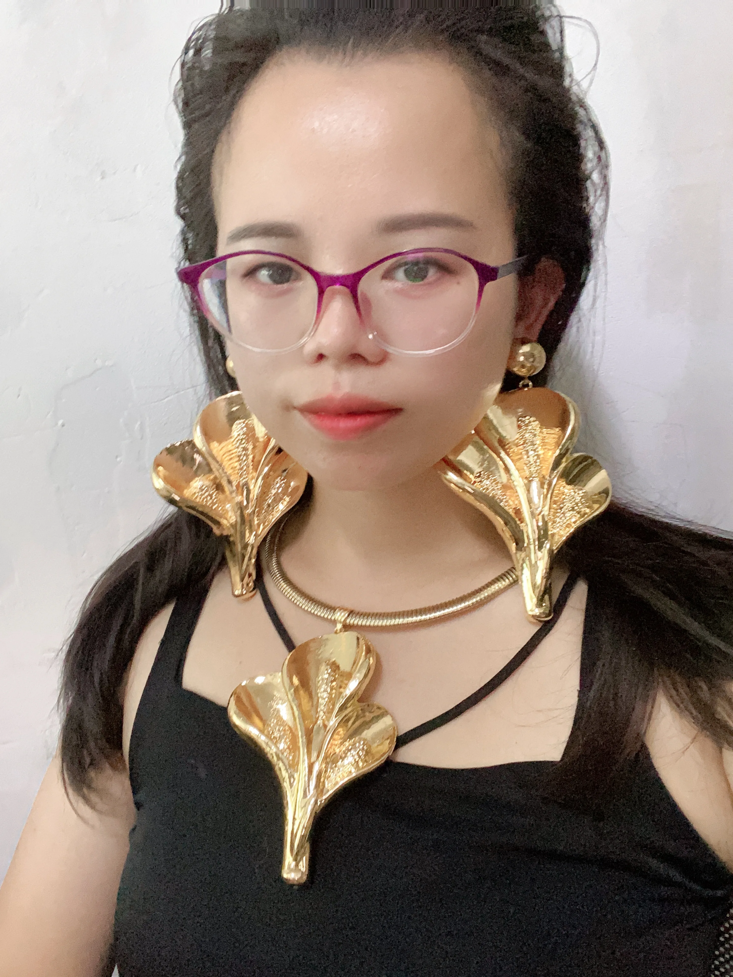New Fashion Jewelry Set Gold Color Big Exaggerated Torque Choker Earrings Set Jewelry African Punk High Quality Gifts Hot Sale
