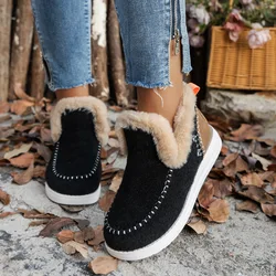 2024 new winter women's cotton shoes large size plus fleece with thick raw edge warm flat cotton shoes