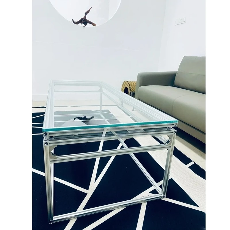 

Living room sofa side square coffee table tea aluminum profile long reception negotiation table glass