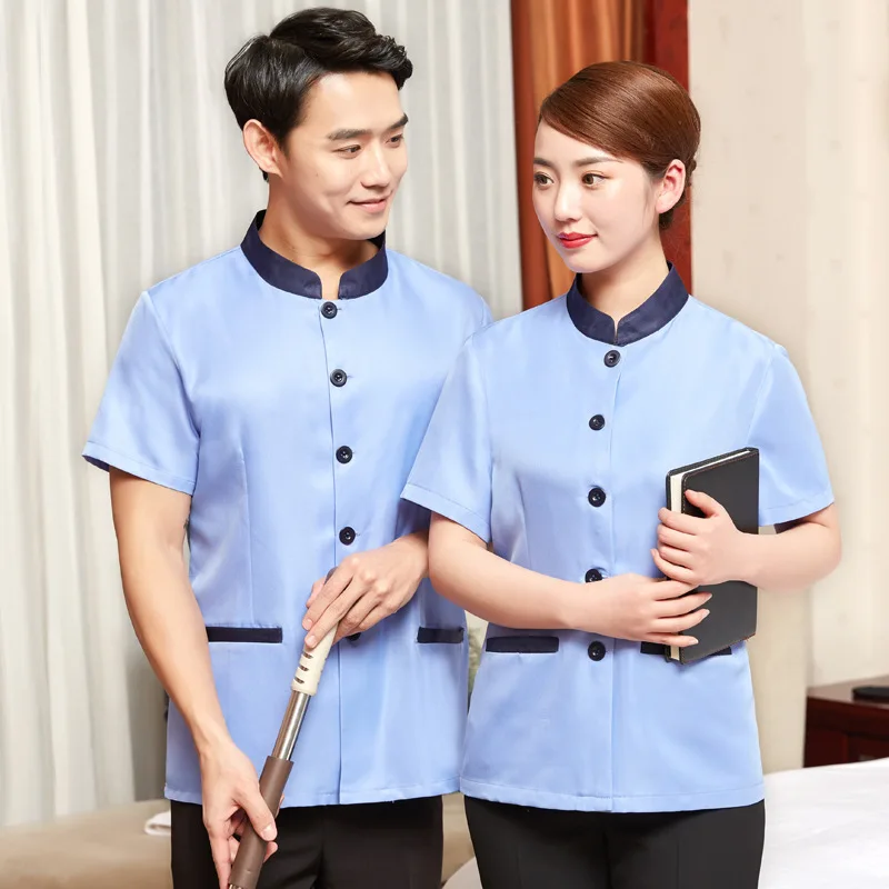 Wholesale Cleaning Service Uniform Short Sleeve Thin Men's and Women's Breathable Hotel Guest Room Property Cleaner Aunt Work Cl