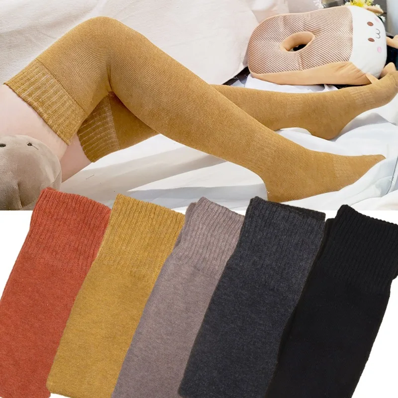 

Cotton Long Socks Women Striped High Quality Fashion Snow Solid Color Thickened Thigh Winter Warm Over Knee Slim Stocking