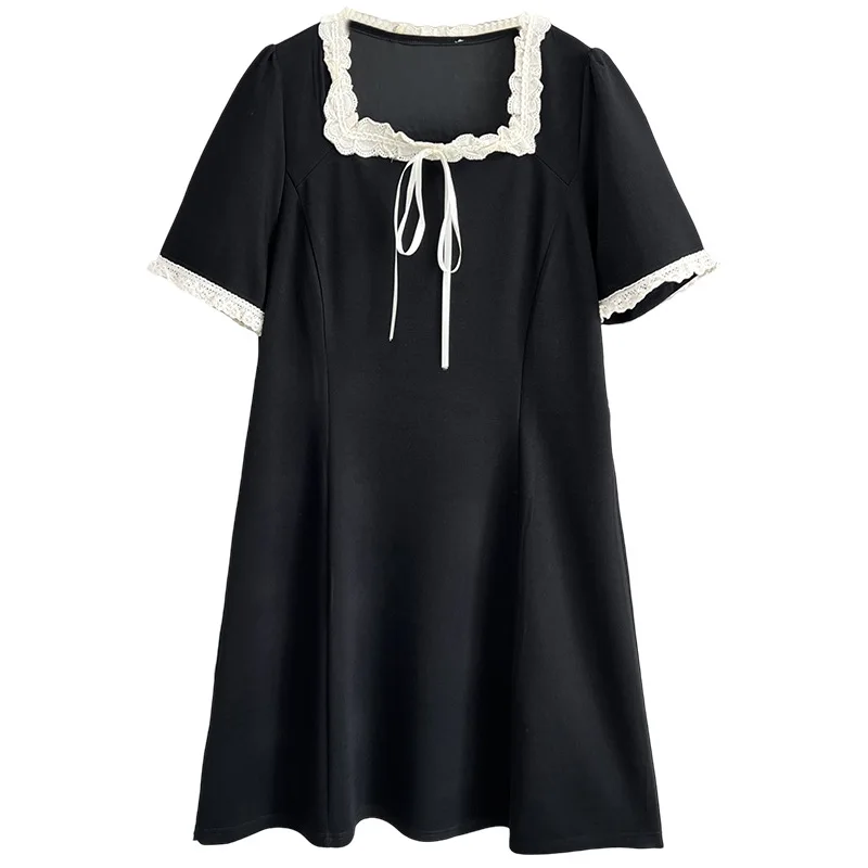 

Женское летнее платье больших размеров, новинка 202, 110 кг, стильное кружевное платье с квадратным воротником и пышными рукавами, 9023