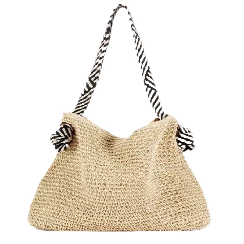 

Women's Shoulder Bag Summer Handwoven Straw Underarm Bag with Large Capacity Small Square Color Block