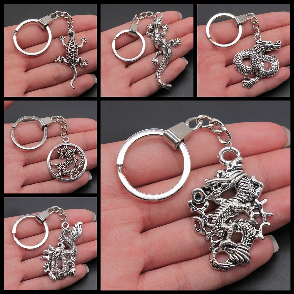New Fashion Keychain Animal Dragon Gecko Lizard Dinosaur Snake Pendants DIY Car Key Chain Ring Holder Souvenir For Gift