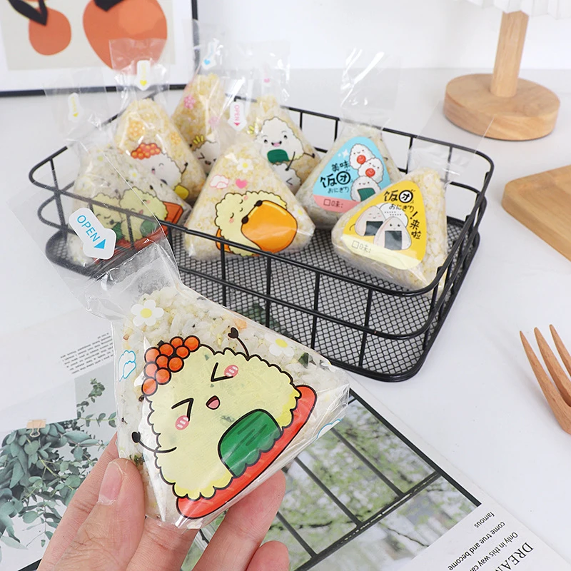 50 pçs adorável dos desenhos animados para triângulo arroz bola saco de embalagem nori onigiri sushi saco sushi fazendo molde bento acessórios