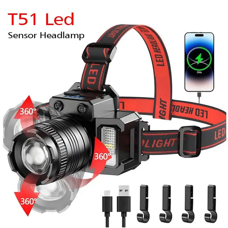 

Ultra Bright Induction LED Headlight Rechargeable Work Light Portable Long-range Outdoor Cycling Camping Head Mounted Flashlight