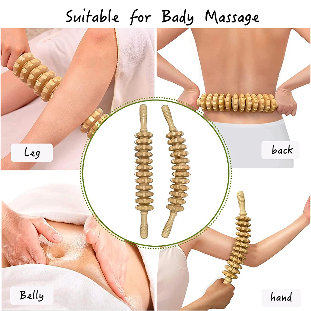 9 Roller Wooden Therapy Massage Stick Tool for Lymphatic Drainage,Cellulite Trigger Point Manual Muscle Release Rolling Massager