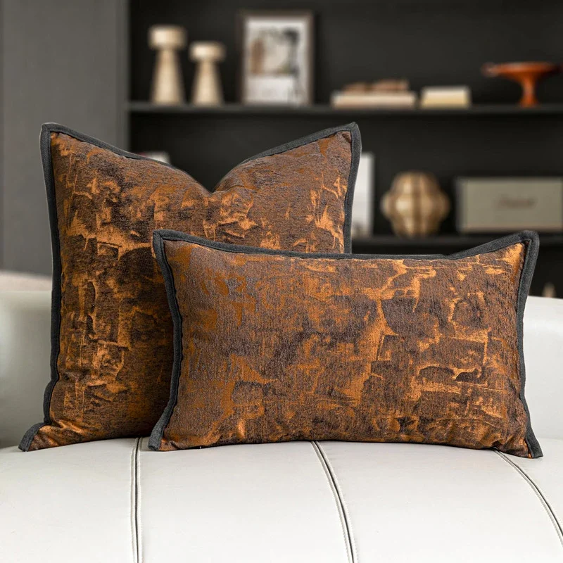 Luxury Cushion Cover 50x50cm Amber Brown Edging Square Pillow Case For Home Hotel Bed Living Room Sofa