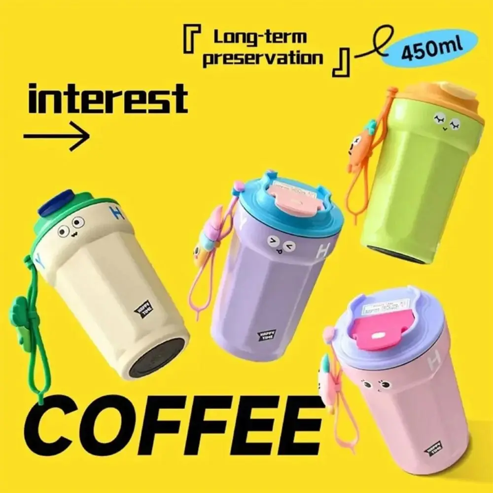 Portable 450ml Large Capacity Coffee Cup Plastic with Lid Water Bottle Cartoon with Handle Girls Juice Milk Bottle Home Office