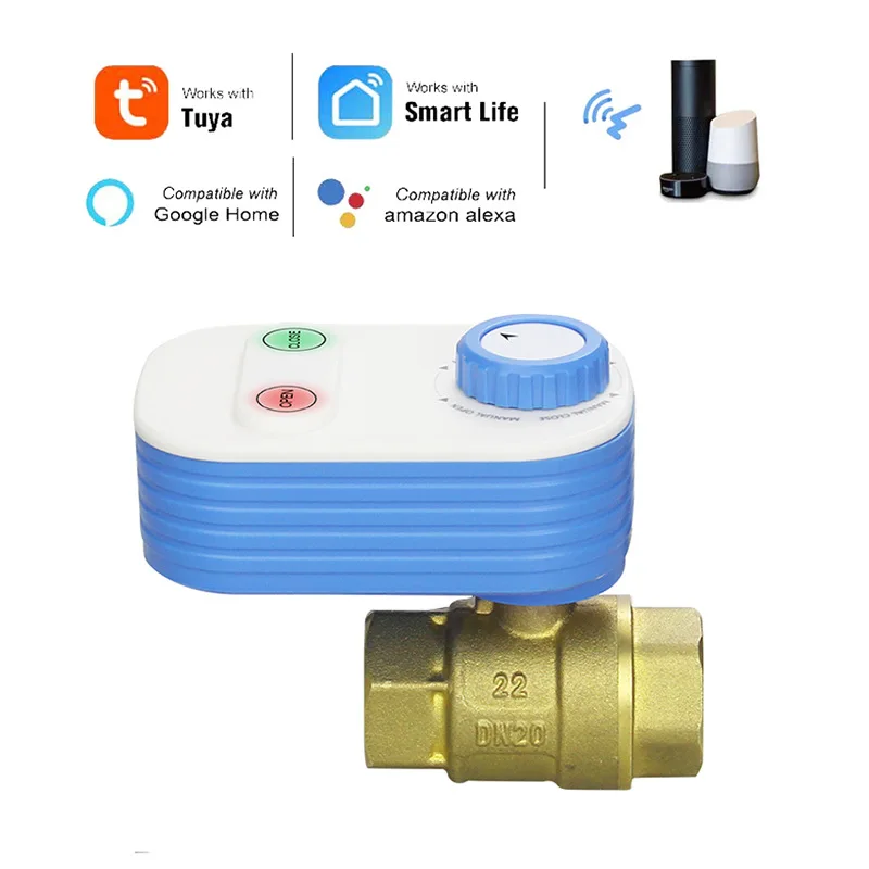 Controlador de apagado de válvula de agua WiFi Tuya, compatible con Alexa, asistente de Google, Control remoto inteligente, válvula de bola DN20,