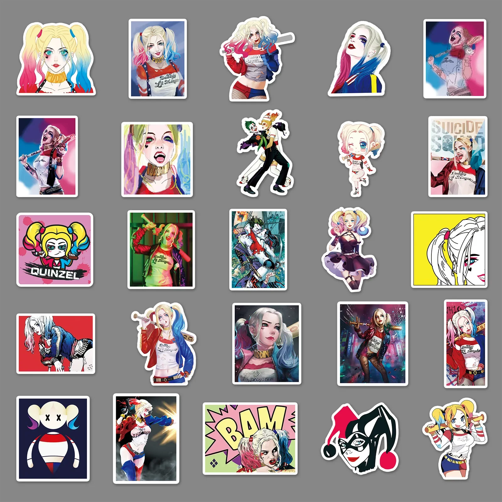 Harley Quinn adesivos impermeáveis, Desenhos animados não repetidos, 52pcs