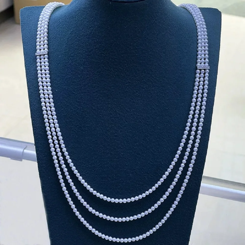 Exquisite Pearl AAAA3-4mm Natural Pearl Multi Loop Long Fashion Versatile Necklace 60-65-70cm