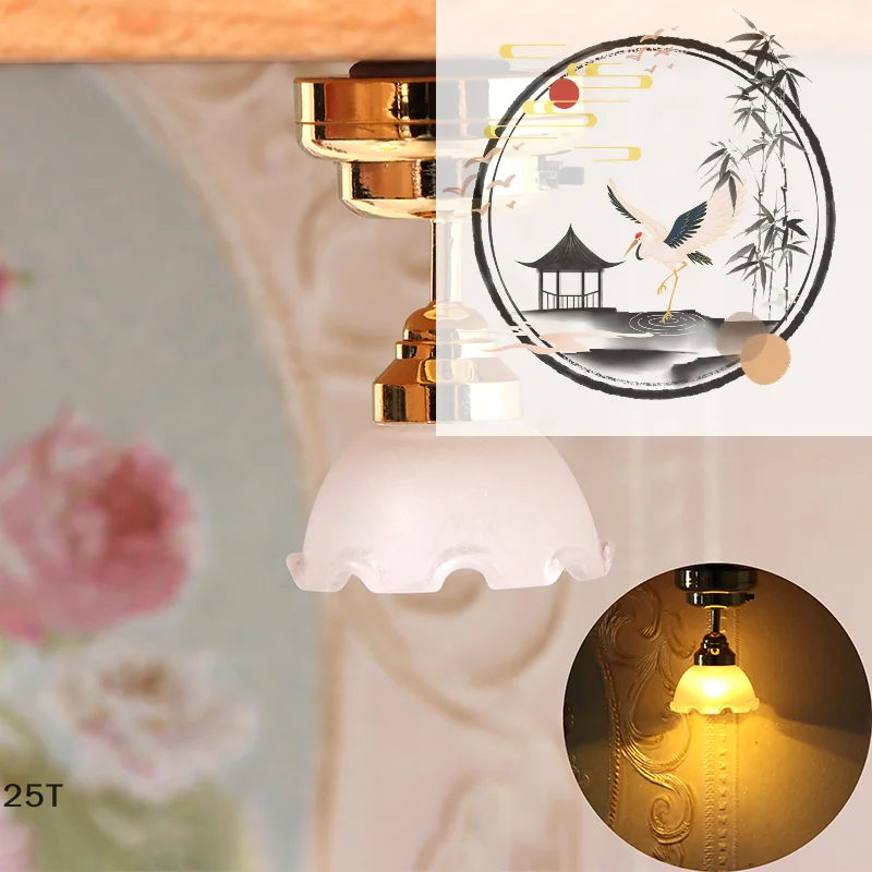 1:12 Lampada da soffitto a luce LED in miniatura per casa delle bambole Lampadario Illuminazione per mobili Modello per la casa Decorazione Accessori per casa delle bambole giocattolo