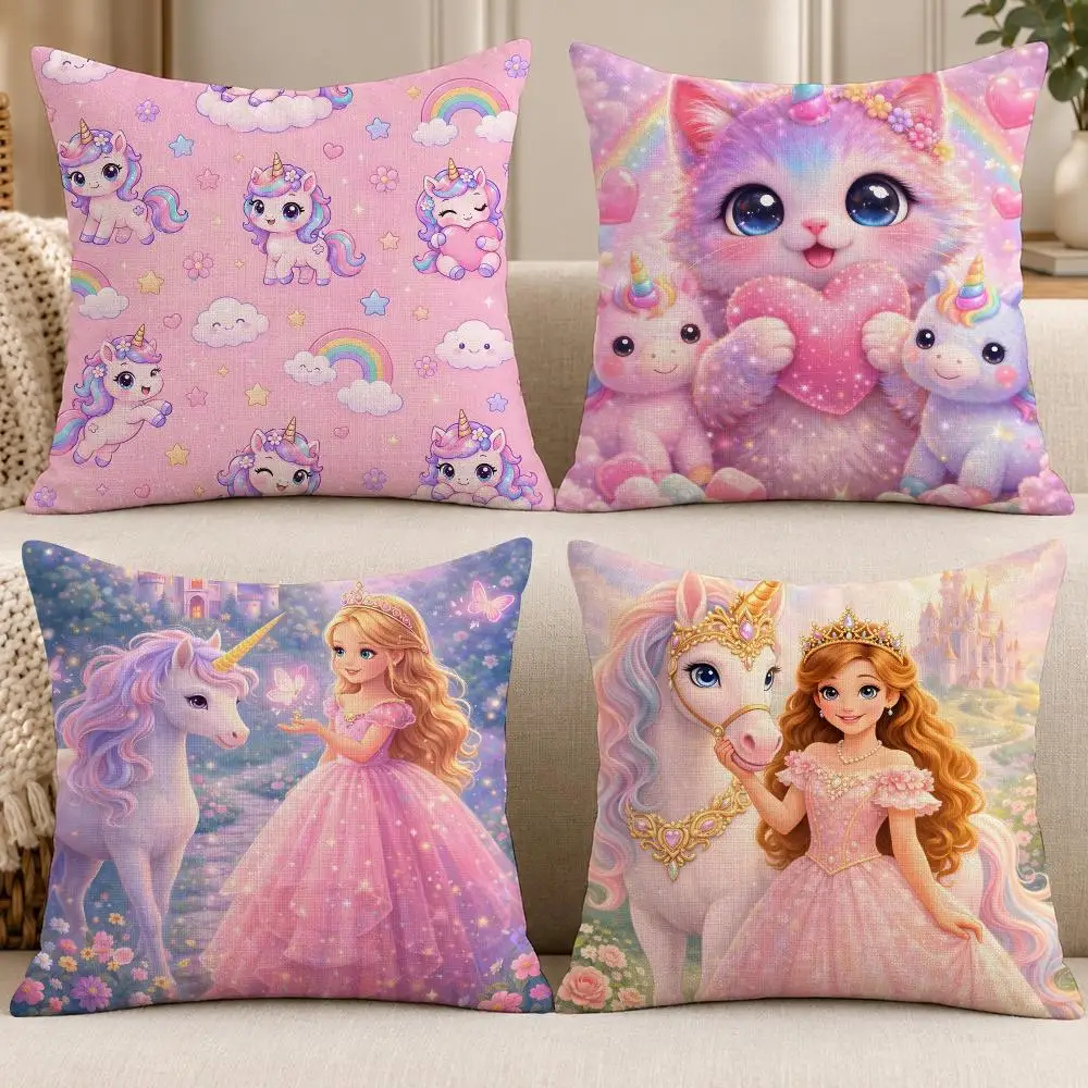 Character Fantasy U-Unicorn Princess Cushion Cover Soft Short Cover Washable Sofa Bed Dorm Garden Home Office Chair Decor