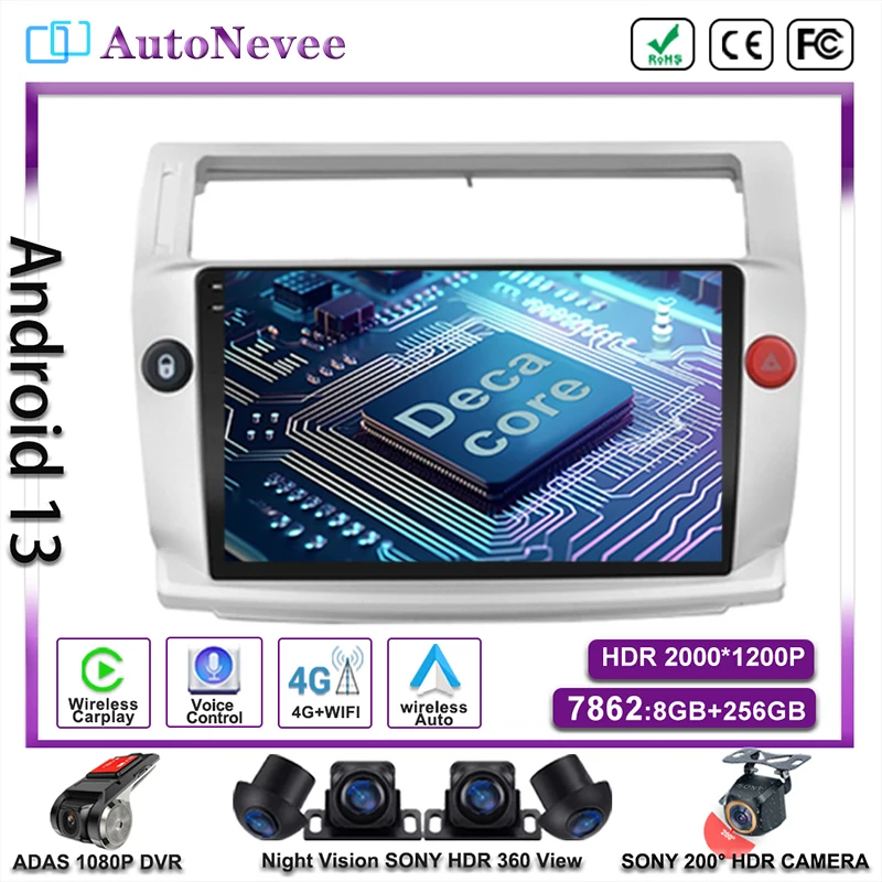 

For Citroen C4 C-Triomphe C-Quatre 2004-2009 Android13 Radio Stereo Screen Multimedia DVD NO 2DIN Car Player GPS Navigation