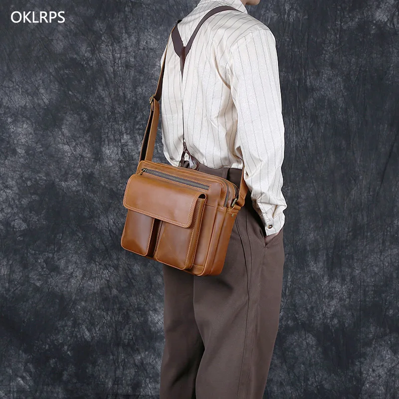 Imagem -03 - Bolsa Tiracolo Couro Cavalo Louco Bolsa de Ombro de Couro de Couro Masculina Bolsa Mensageiro Casual Vintage