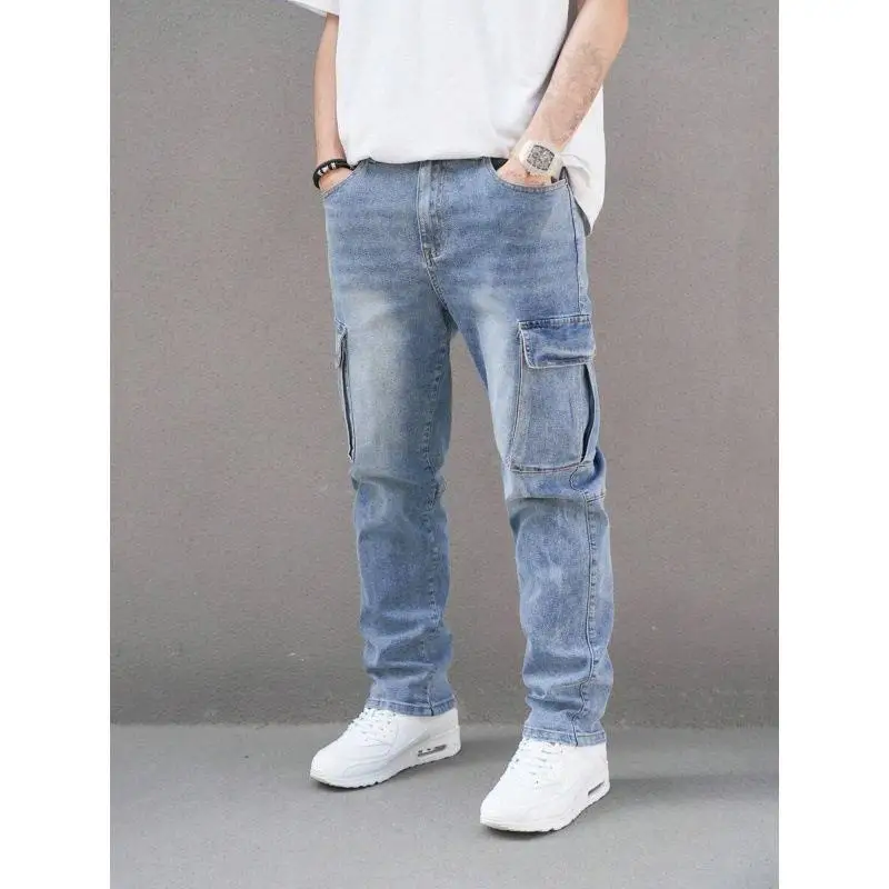 Workwear Cargo Jeans U 94967 Cross-Border Overseas Warehouse Straight Leg Double Belt Loop No Stretch Lightweight Business Style