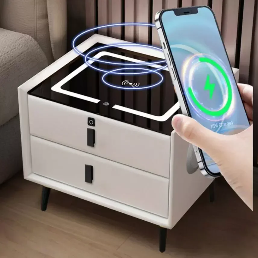 

LED Light Smart Bedside Table with Wireless USB Charging Bluetooth Multi-Functional Infrared Sensitive Hotel Table Desk