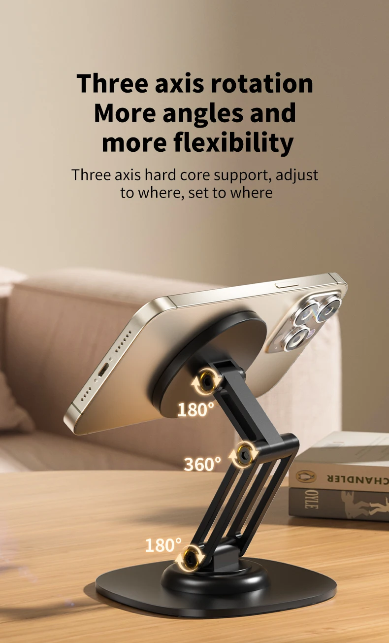 ZEKA Metall-Schreibtisch-Telefonhalter N52 Magnetisch Faltbar 360° ° Drehbarer Ständer für iPhone MagSafe iPad Tablet – Detail 7