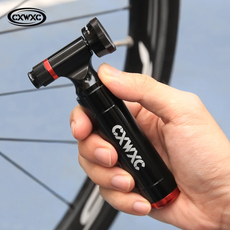 CXWXC Mini Bicycle CO2 Pump Portable Tire Inflator For Schrader Presta Adapter MTB Road Bike Aluminum Alloy CO2 Cartridge Pump