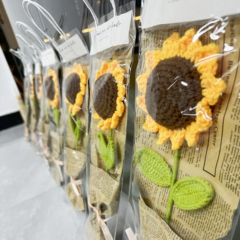 Artificial Sunflower for Garden Wedding Cafe Store Decor Valentine\'s Day Gift for Girlfriend Yarn Crochet Packaging Sunflower