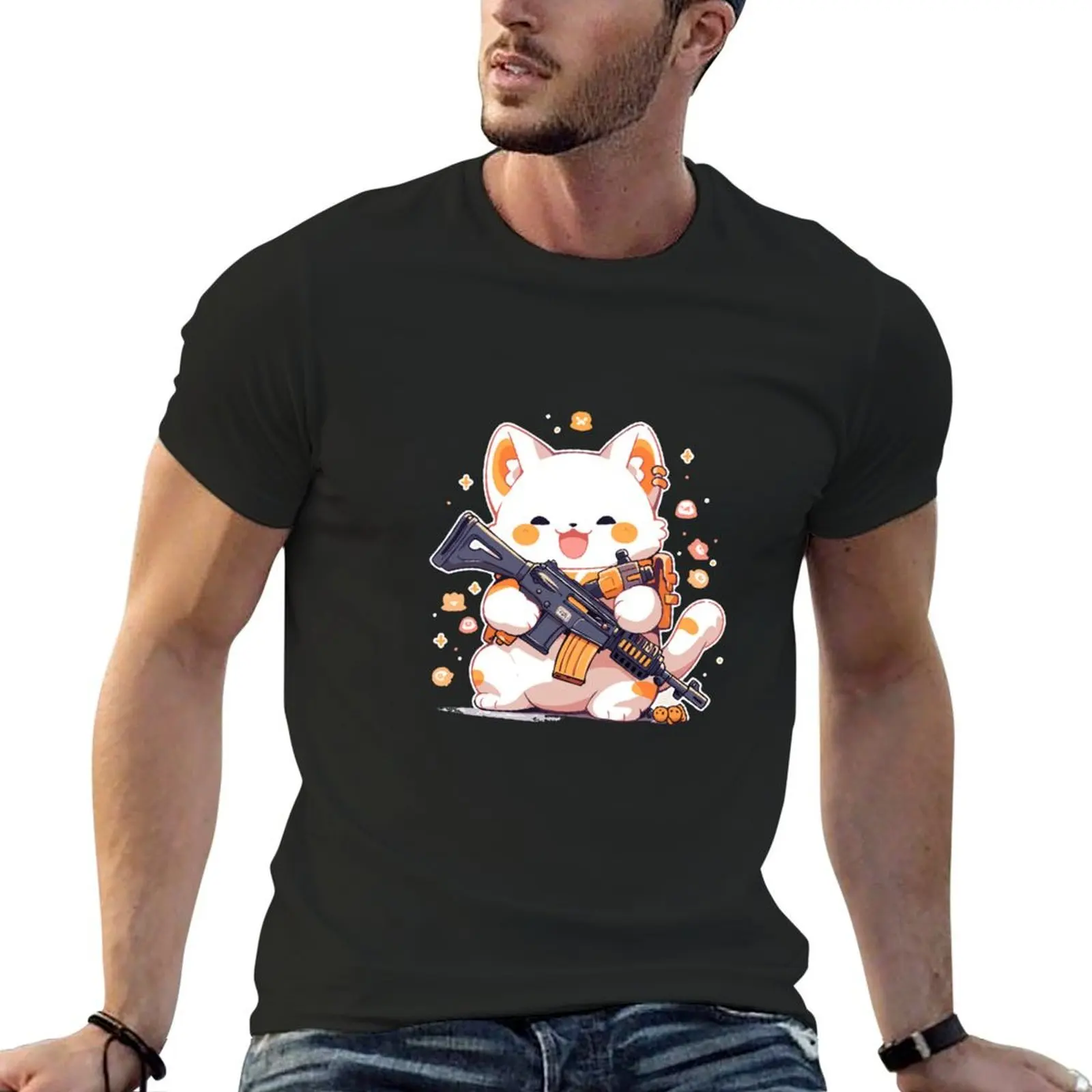 

Funny kawaii cat with a gun T-Shirt kawaii clothes animal prinfor boys funny t shirts for men
