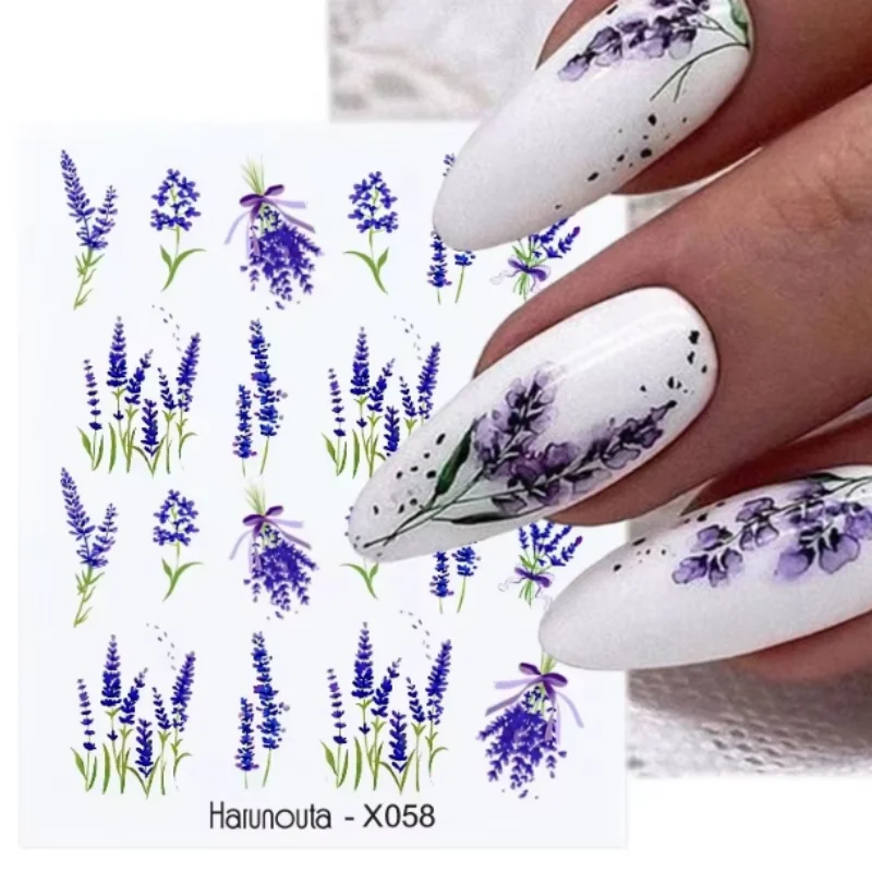 Harunouta 1 Sheet Nail Water Decals Transfer Lavender Spring Flower Leaves Nail Art Stickers Nail Art Manicure DIY image 2