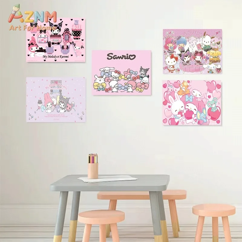 Sanrio Characters My Melody Kuromi Canvas Wall Poster Cute Cartoon Anime Unframed Canvas Painting for Girls Room Home Wall Decor