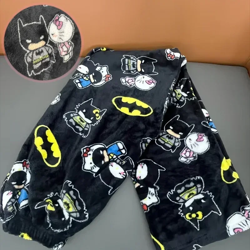 

Hello Kitty Batman Y2k Pajama Pants Anime Cartoon Casual Warm Plush Hip Hop Girl Flannel Cute Home Pants Couples Christmas Gift