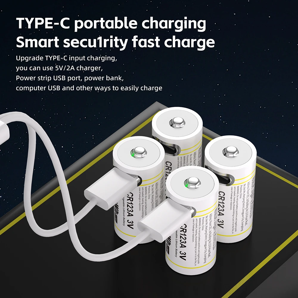 Chicnod CR123A Rechargeable Lithium Battery 3V 21000mWh USB Type C Rechargeable Li-ion Battery Built-in Protection for Camera