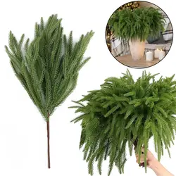 Green Artificial Norfolk Pine Branches DIY Wreath Plastic Simulation Ceder Branches Party Supplies Festival Favors