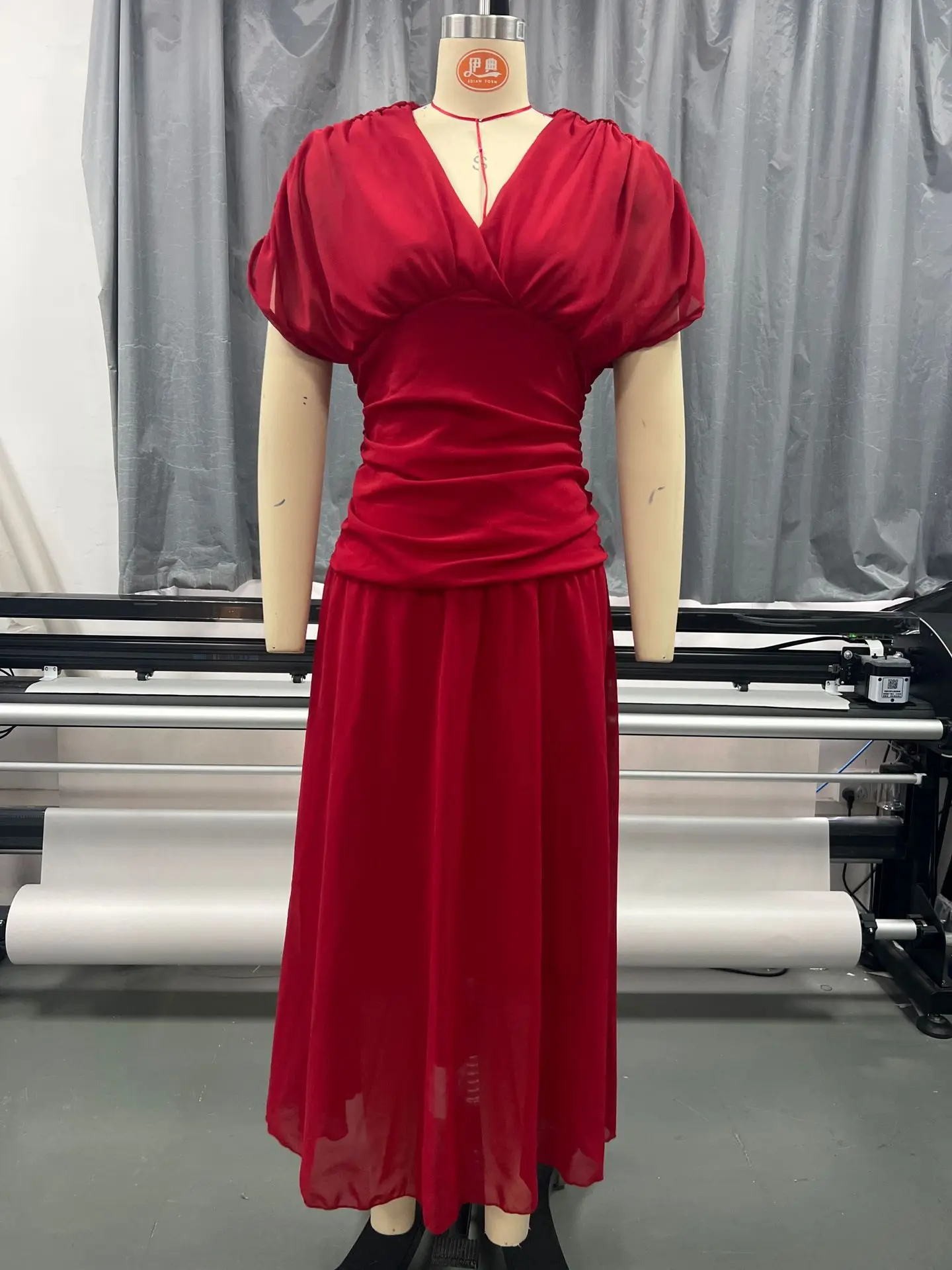 Elegant Off Shoulder Chiffon Maxi Dress Women's Solid V Neck Short Sleeve Floral Print Mesh Slim Wedding Guest Party Long Dress