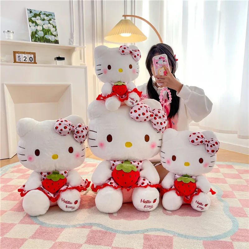 65cm Sanrio Hello Kitty Doll Fruit Strawberry Grape Cat Doll Children Plush Toy Girl Bedroom Decoration Pillow Cute Cartoon Gift