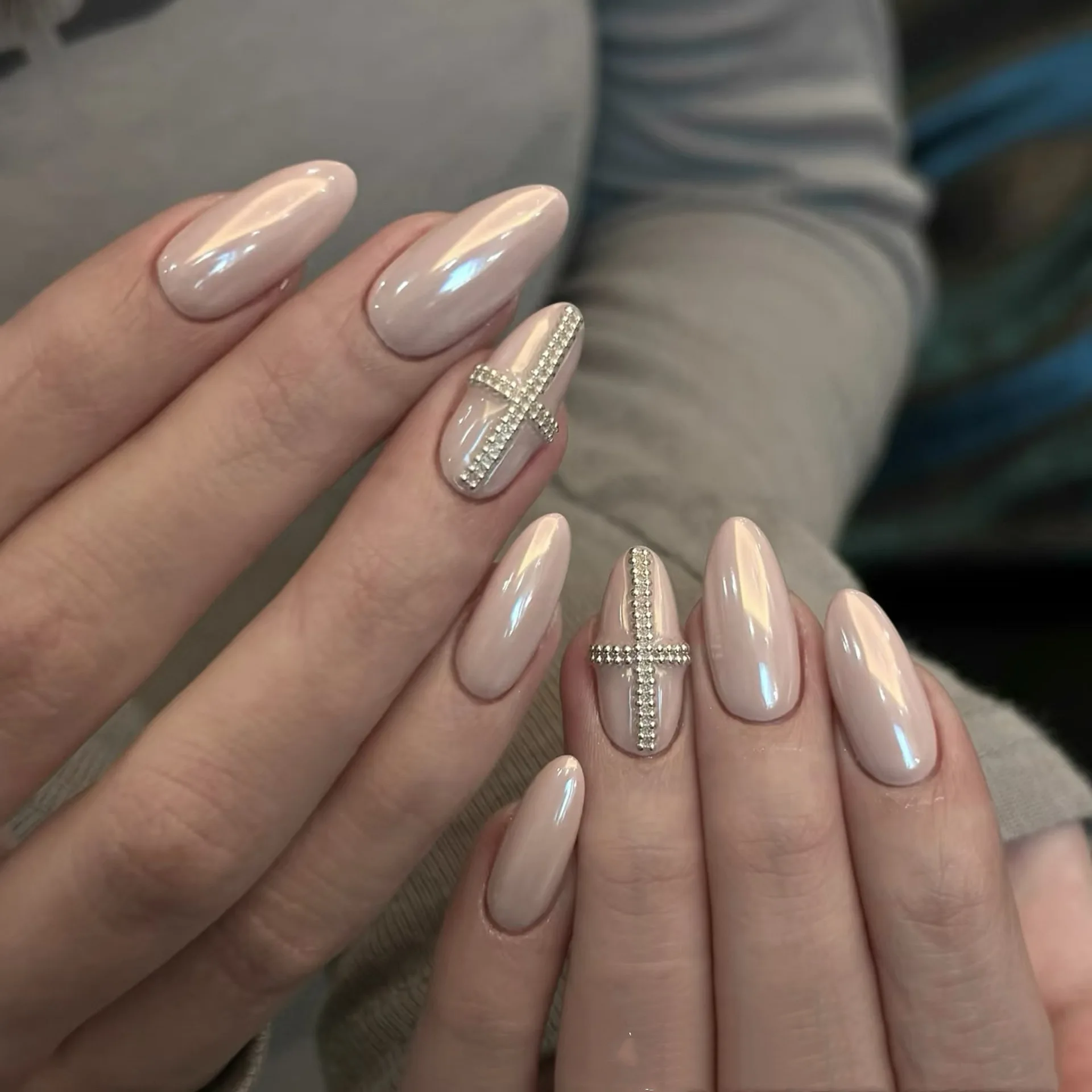 10pcs Pink French False Nails Handmade Press On Nails With Cross_voghion.com
