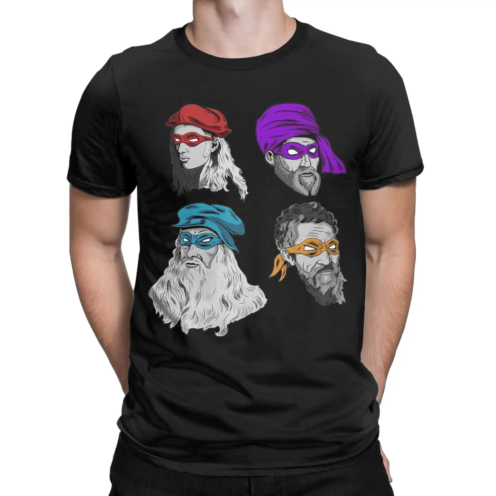 العلوم السلاحف تي شيرت الرجال القطن خمر تي شيرت جولة الرقبة متحولة النينجا عصر النهضة تيز قصيرة الأكمام بلايز المطبوعة