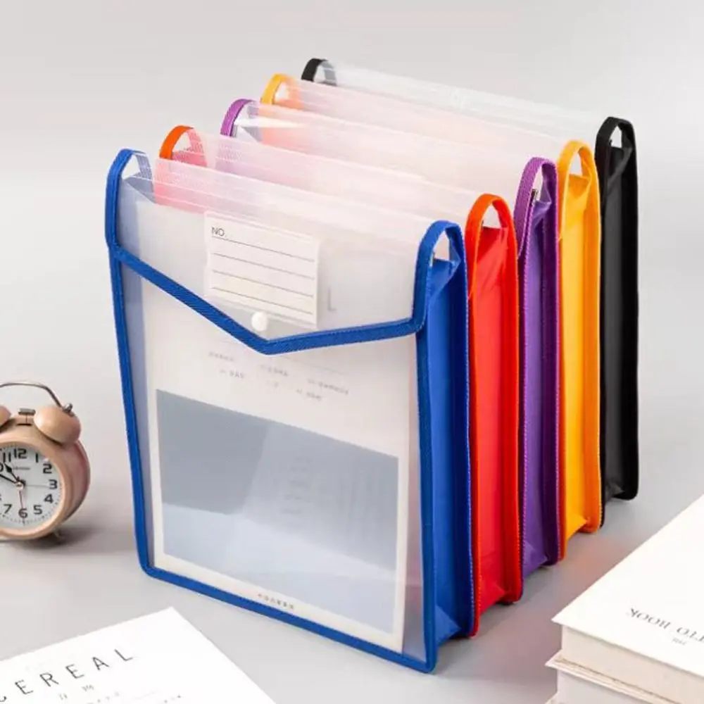 

Press Button A4 File Bag Waterproof Large Capacity Document Bag Vertical Storage Bag Transparent File Organizer Office Supplies
