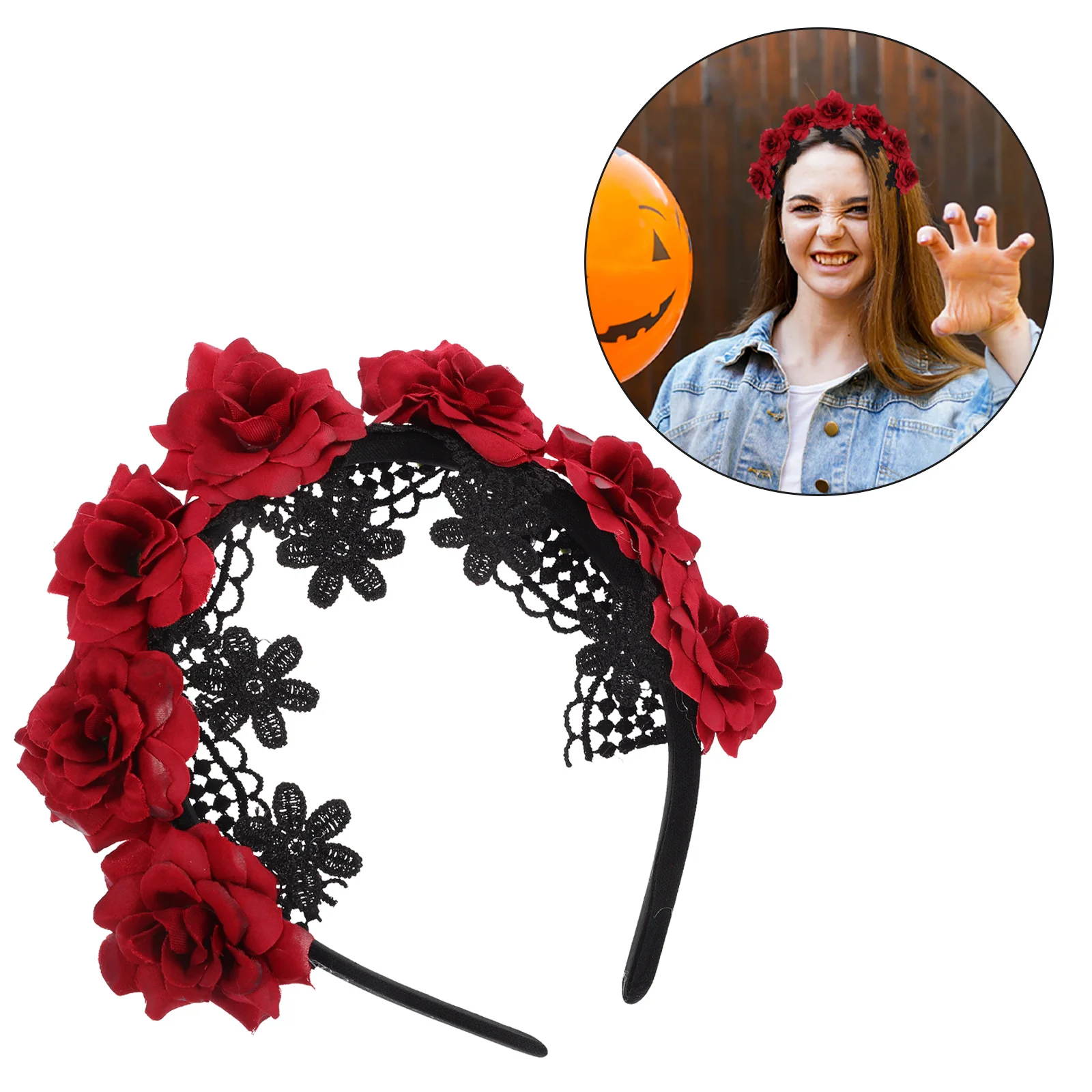 

Black Lace Halloween Headb Hair Accessories for Women Photo Props Cosplay Party Rose Hoop Comfortable Soft Reusable