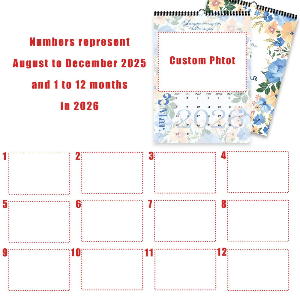 Calendario personalizzato 2026 da 1 pezzo - Calendario da parete personalizzato Carica 6 foto Calendario da parete Compleanno, Natale, regalo di Capodanno