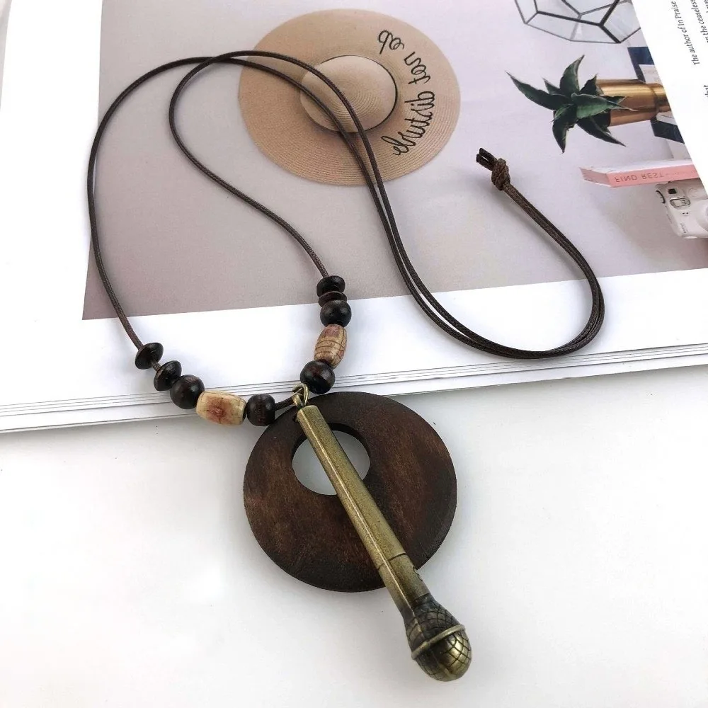 Vintage Boho Sweater Chain Hollow Leaves Leather Chain Clothing Pendant Handmade Long Collar Decoration for Women Men