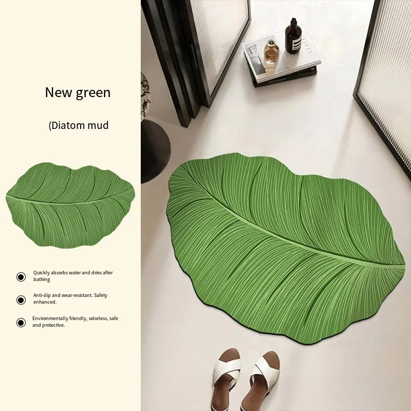 VIKAMA Ins Green Leaf Badkamer Absorberende Vloermat, Badkamer Vuilafstotend, Fris En Antislip Vloermat, Woondecoratie