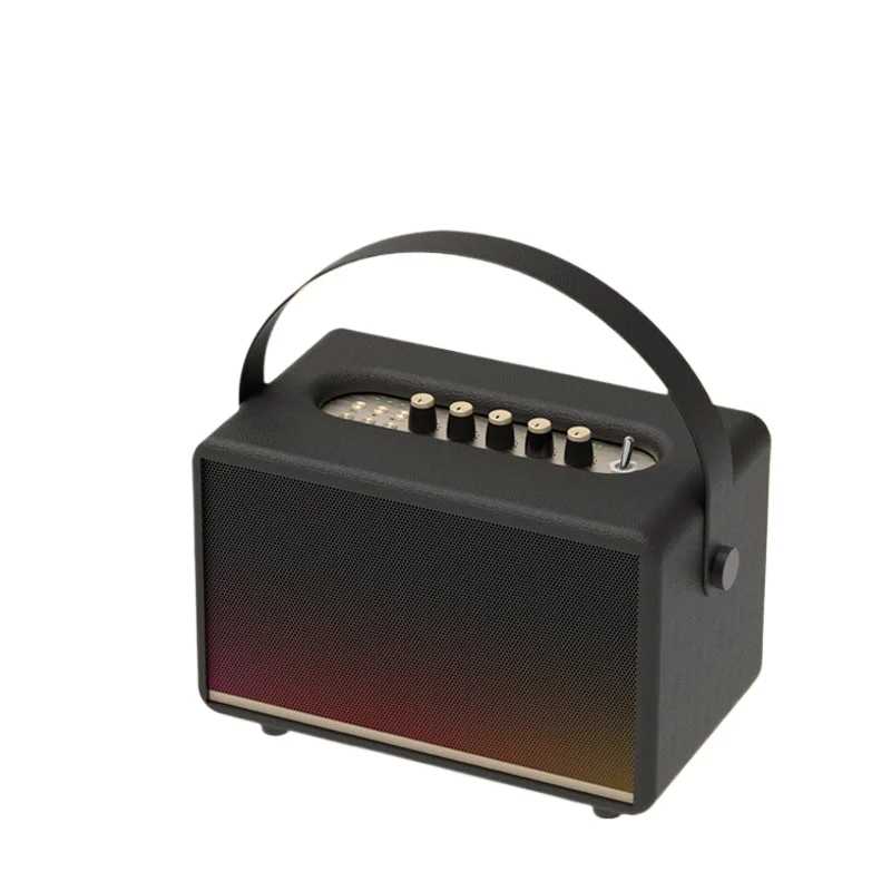 

Leather Wood Bluetooth Speaker High Sound Quality Outdoor Home Live K Song Microphone Portable Audio Heavy Bass