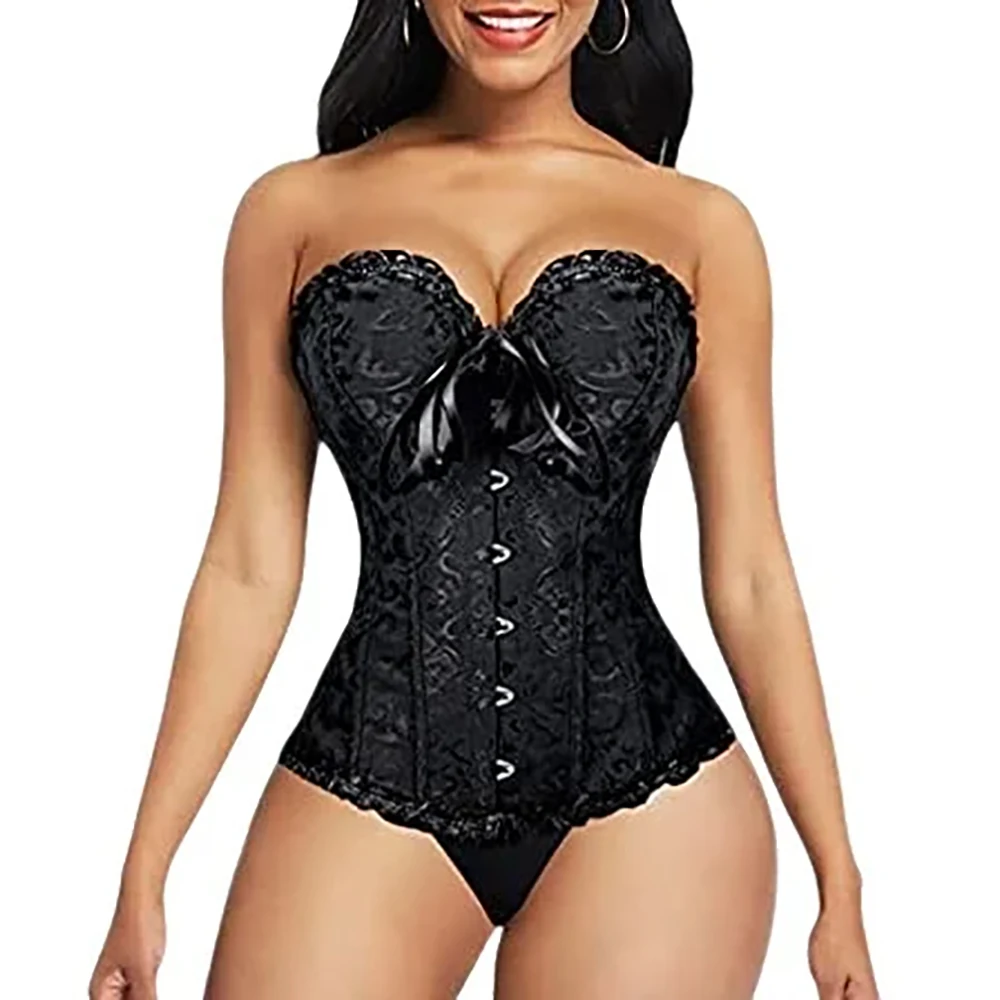 European and American court style corset jacquard lace back strap adjustable waist molding belly supporting bone shapewear