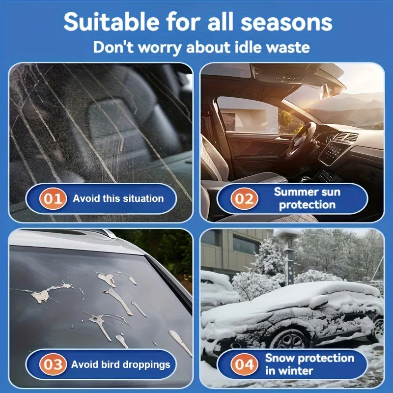Universelle Auto-Windschutzscheibenabdeckung für den Außenbereich, Schnee-, Frost- und Eisschutz, UV-Sonnenschutz, staubdichte Abdeckung mit Spiegelabdeckung – Detail 3