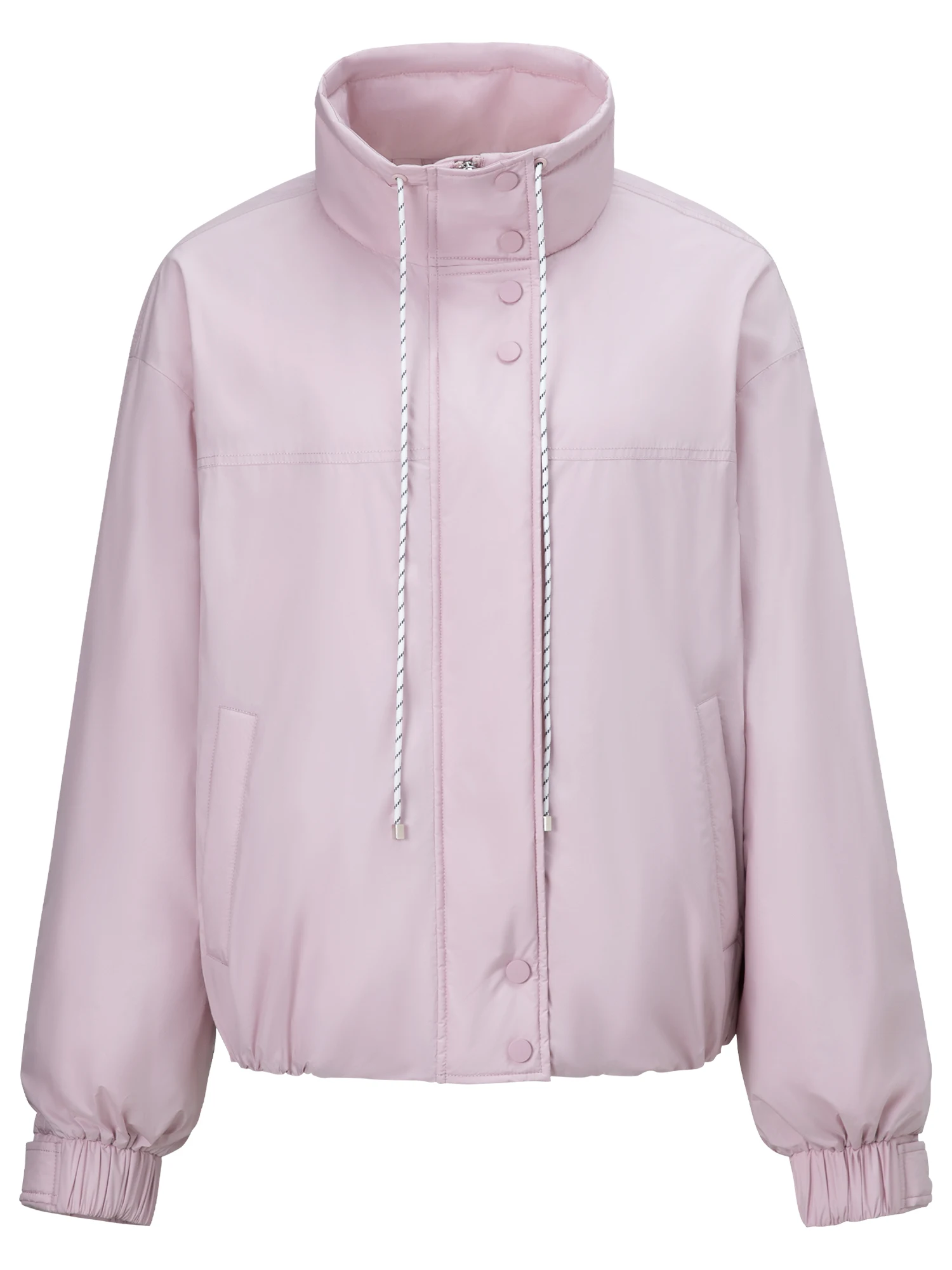 DUSHU Women Windproof Warm Pink Down Jacket with Elastic Hem 2026 Winter New Loose Fit Stylish Outerwear White Duck Down Filled