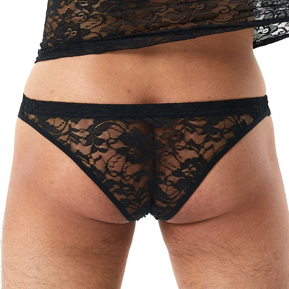 Sexy Men Sissy Brief Lace Short Underwear Ultra-thin Transparent Panties Low-rise Short Thong Gay Lightweight Elastic Lingerie